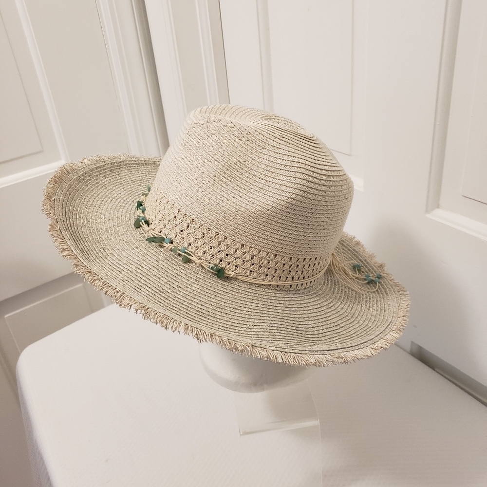 Scala Panama Style Sun Hat With Beaded Band And Fringe Trim, Stylish